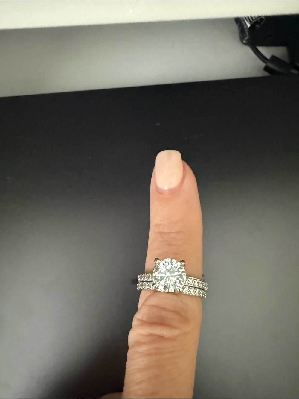 Elegant White Cubic Zirconia Bridal Ring Set - White Gold Tone
